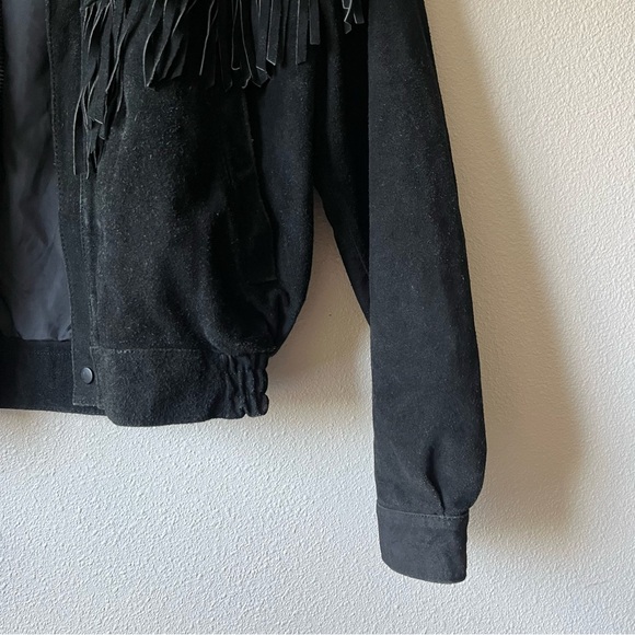 Wilson Black Bomber Jacket with Fringe Details - Picture 5 of 14